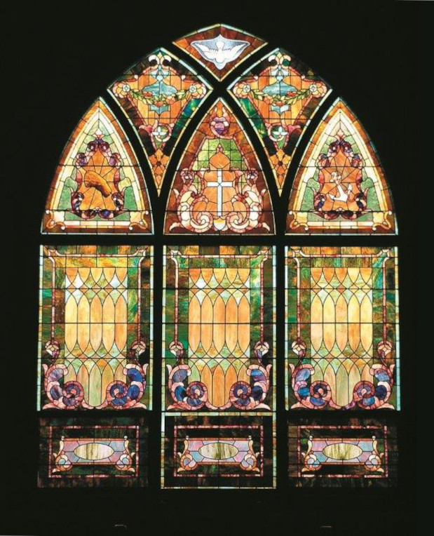 East stained glass window of First Presbyterian Church of Sandpoint