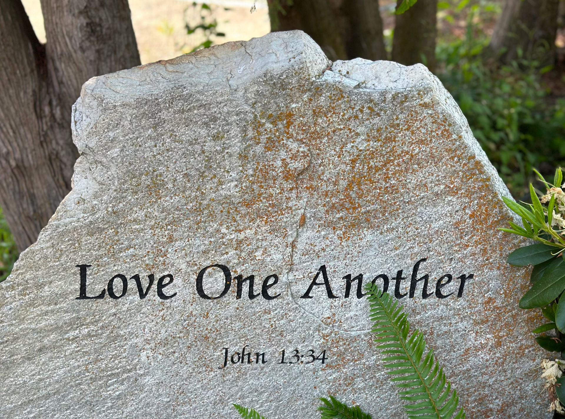 Stone inscribed with "Love One Another" John 13:34